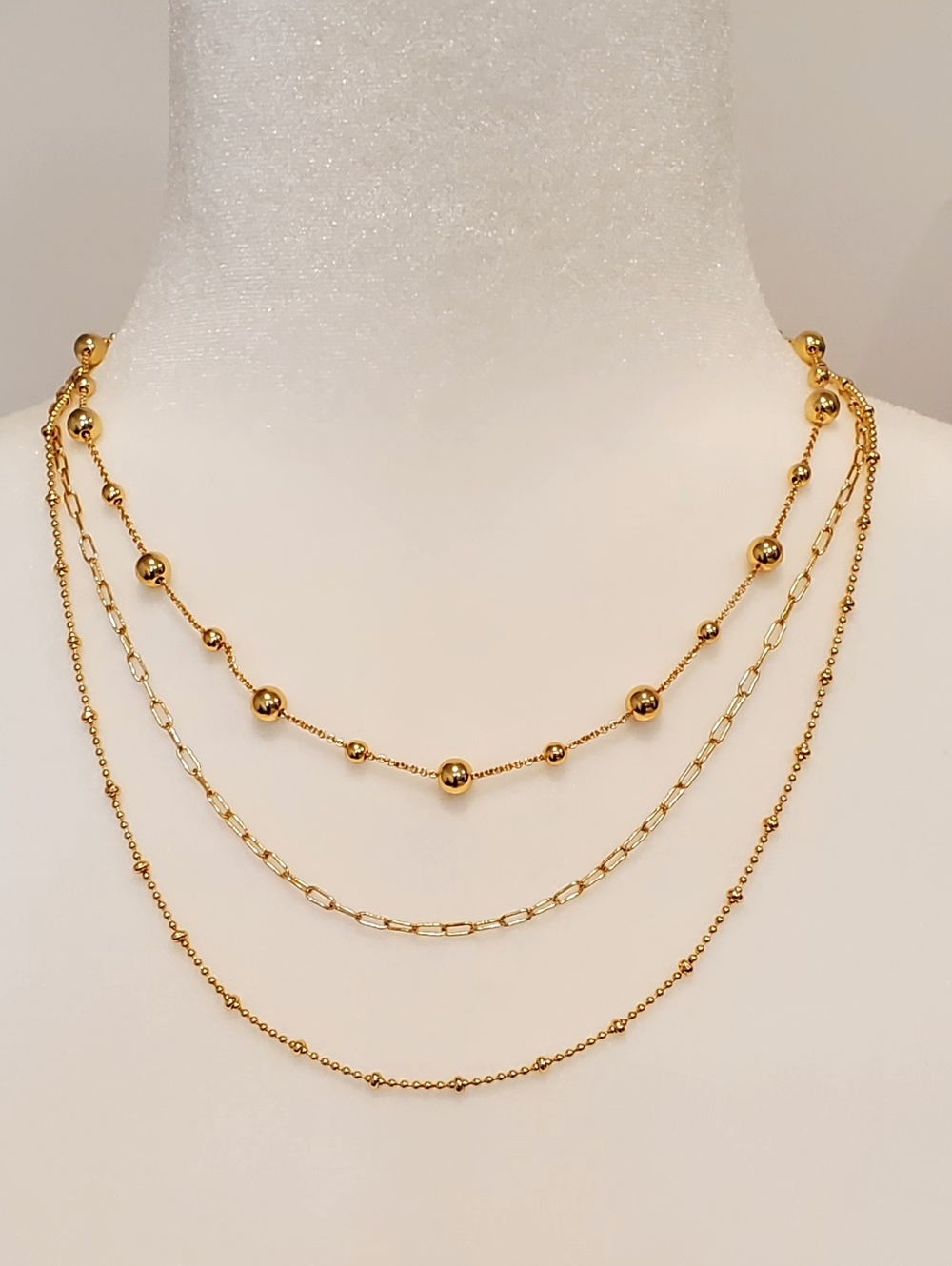 J. Crew Triple Strand Tiered Gold Tone Chain Necklace,  20", EUC